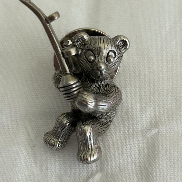 Mark Eliot Schwabe Jewelry - 🧸  Mark Eliot Schwabe Teddy Bear Pin Gone Fishing Silver Bears Fish Pin Collect